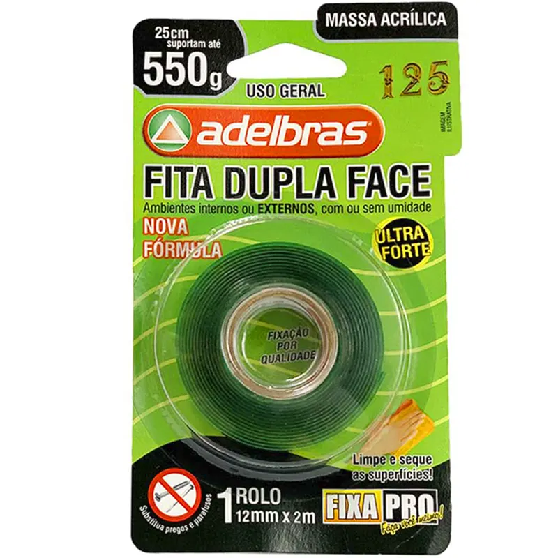 FITA DUPLA FACE 12MMX2M MASSA ADESIVA FIXA PRO ADELBRAS                                                                                                                                                 