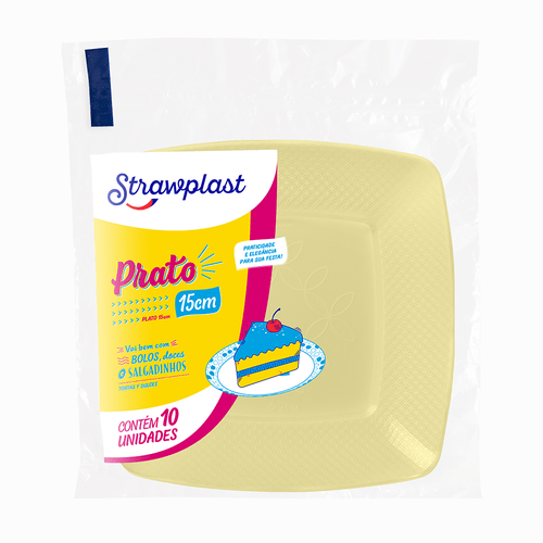PRATO PLASTICO QUADRADO 15CM AMARELO STRAWPLAST 10UN                                                                                                                                                           