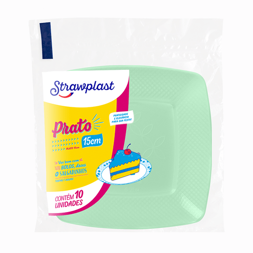 PRATO PLAST QUADRADO 15CM VERDE CANDY STRAWPLAST 10UN                                                                                                                                                   