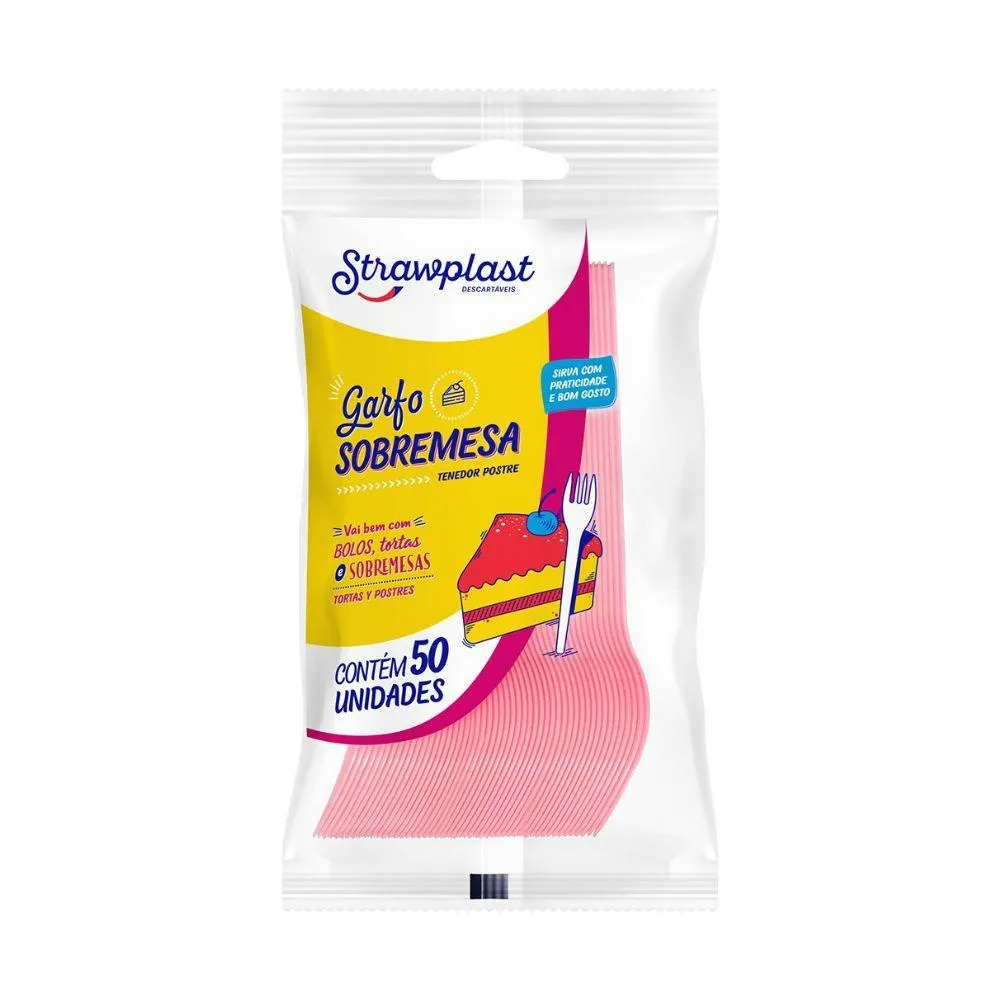 GARFO SOBREMESA ROSA STRAWPLAST 50UN                                                                                                                                                                          