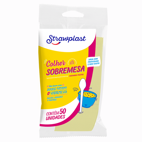 COLHER SOBREMESA AMARELA STRAWPLAST 50UN                                                                                                                                                                      