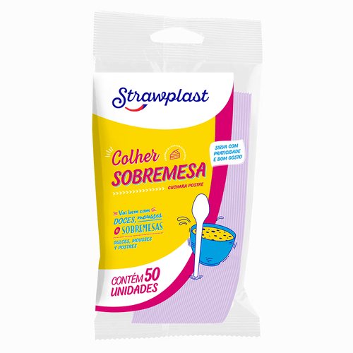COLHER SOBREMESA LILAS STRAWPLAST 50UN                                                                                                                                                                        