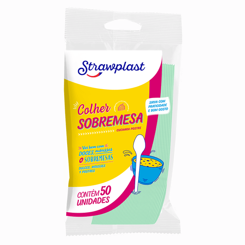 COLHER SOBREMESA VERDE STRAWPLAST 50UN                                                                                                                                                                        