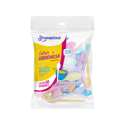 COLHER SOBREMESA MISTA STRAWPLAST 50UN                                                                                                                                                                        