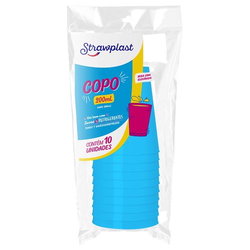 COPO PLASTICO 200ML AZUL STRAWPLAST 10UN                                                                                                                                                                   