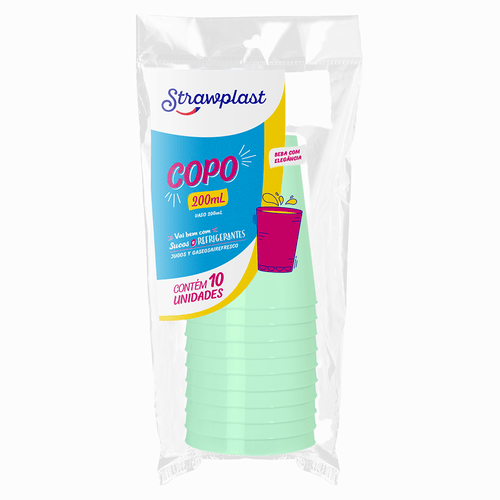 COPO PLASTICO 200ML VERDE STRAWPLAST 10UN                                                                                                                                                                  