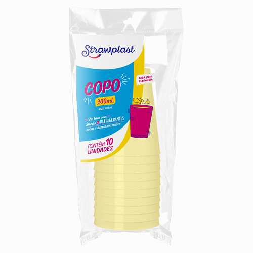 COPO PLASTICO 200ML AMARELO STRAWPLAST 10UN                                                                                                                                                                