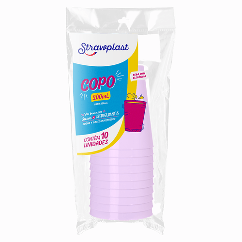 COPO PLASTICO 200ML LILAS STRAWPLAST 10UN                                                                                                                                                                  