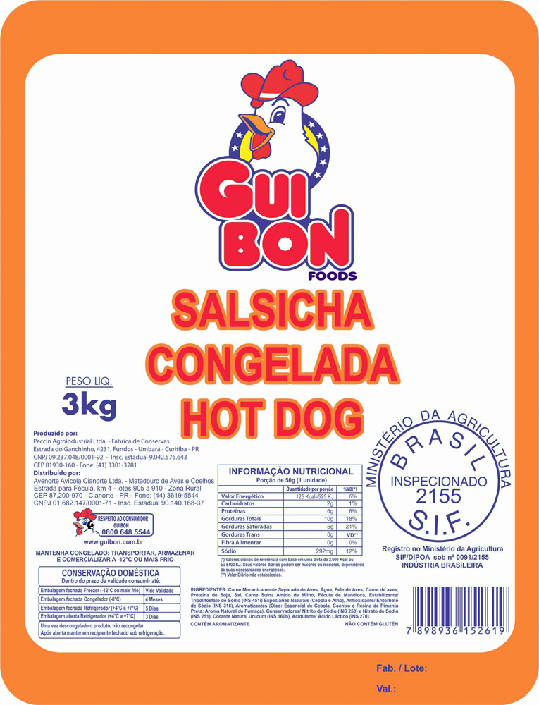 SALSICHA CONGELADA HOT DOG GUIBON 3KG                                                                                                                                                                   