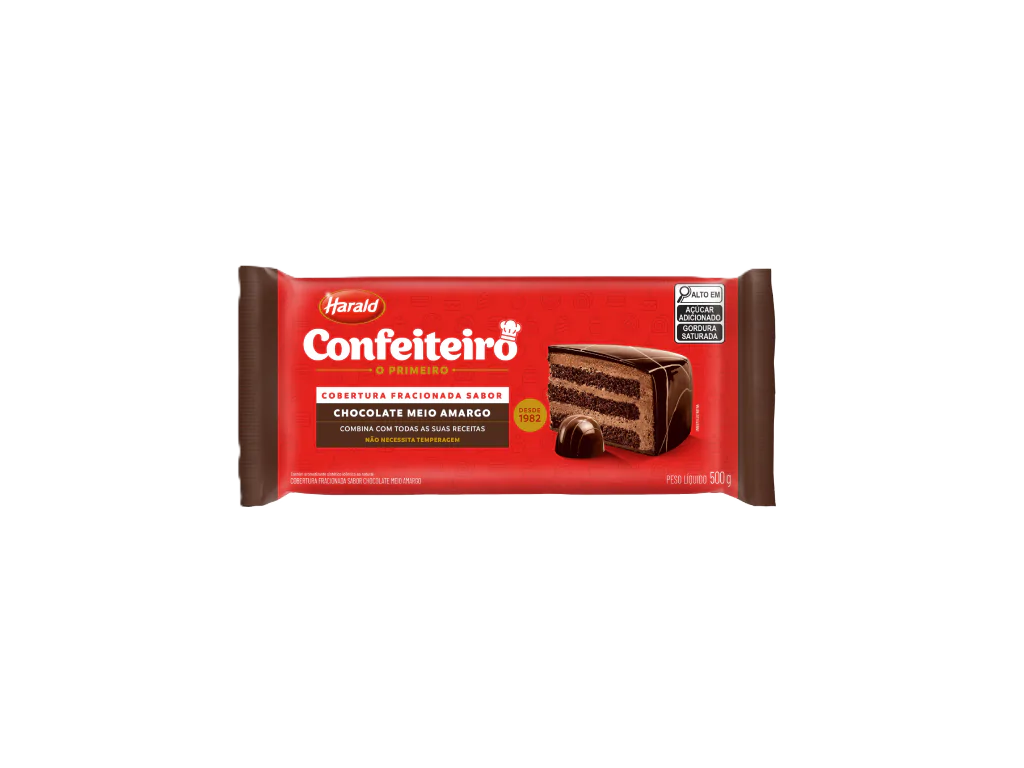 COBERTURA BARRA MEIO AMARGO CONFEITEIRO HARALD 500G                                                                                                                                                     