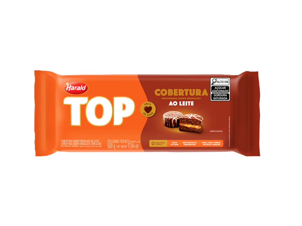 COBERTURA BARRA  AO LEITE TOP HARALD 500G                                                                                                                                                               