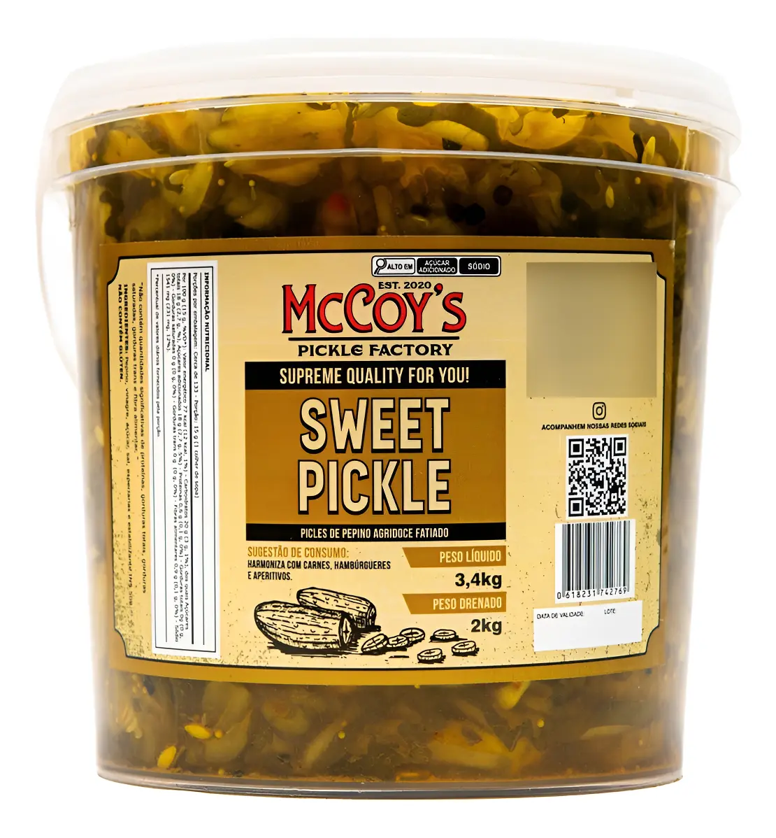PICKLES DE PEPINO SWEET PICKLE AGRIDOCE FATIADO 3,4KG                                                                                                                                                   