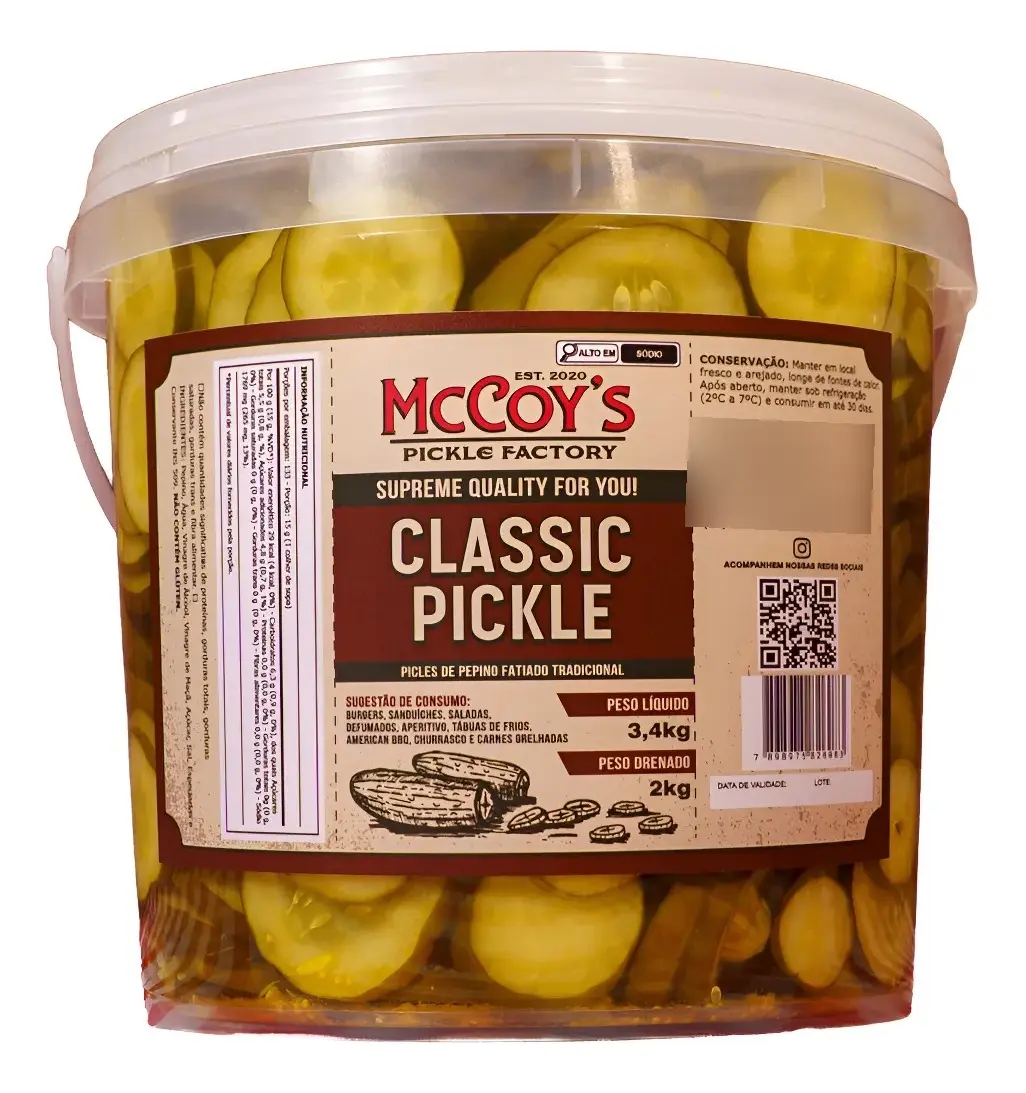 PICKLES DE PEPINO CLASSIC FATIADO TRADICIONAL 3,4KG                                                                                                                                                     