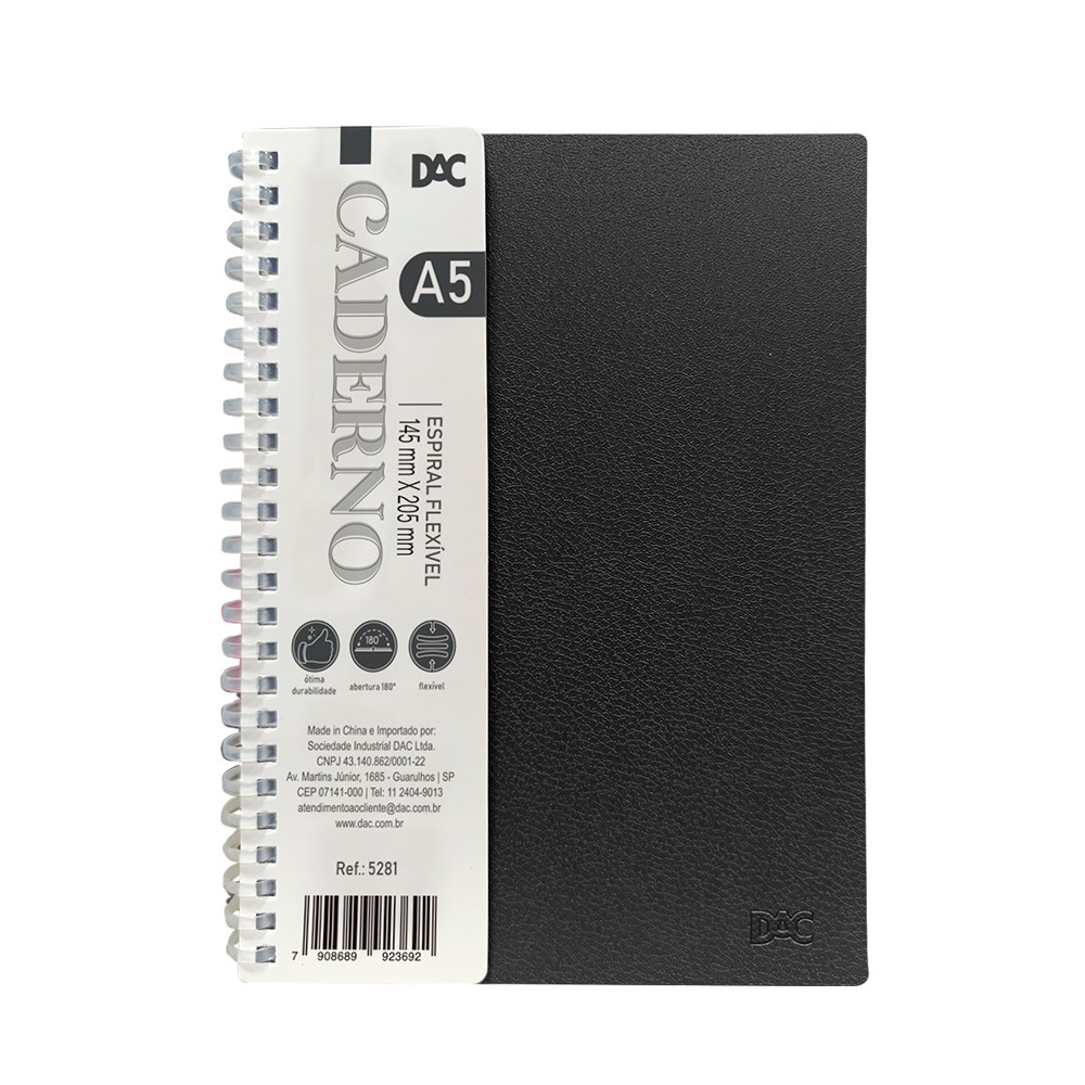 CADERNO UNIV ESPIRAL A5 PRETO DAC                                                                                                                                                                            
