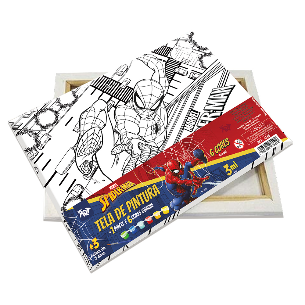 TELA P/ PINTURA 22X16 GUACHE C/1 PINCEL HOMEM ARANHA DAC                                                                                                                                                