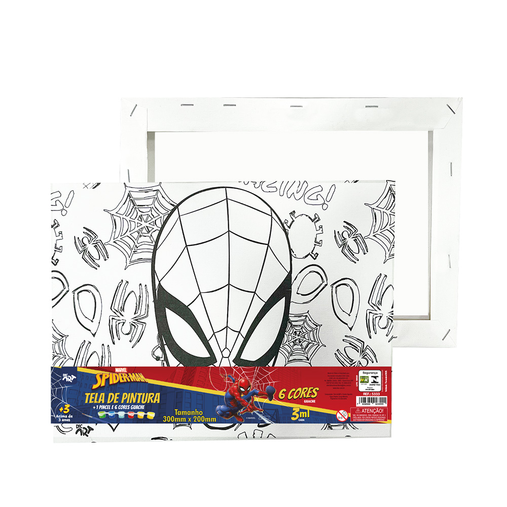 TELA P/ PINTURA 30X20 GUACHE C/1 PINCEL HOMEM ARANHA DAC                                                                                                                                                