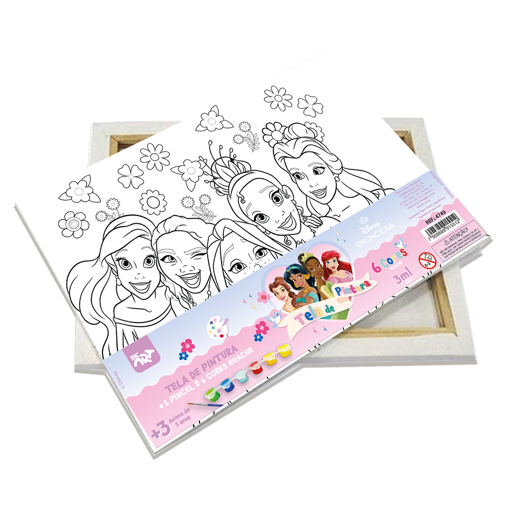 TELA P/ PINTURA 22X16 GUACHE C/1 PINCEL PRINCESAS DAC                                                                                                                                                   