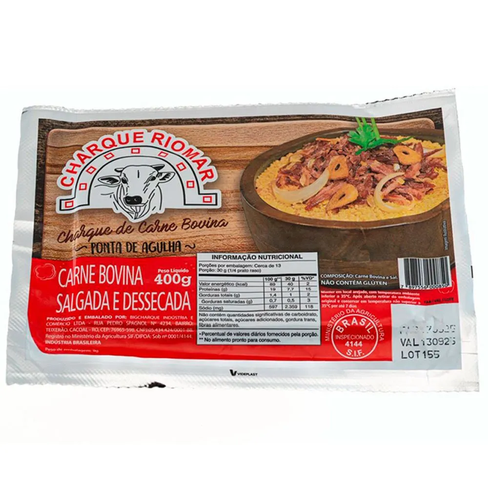 CHARQUE BOVINO PONTA DE AGULHA RIOMAR 400G                                                                                                                                                              