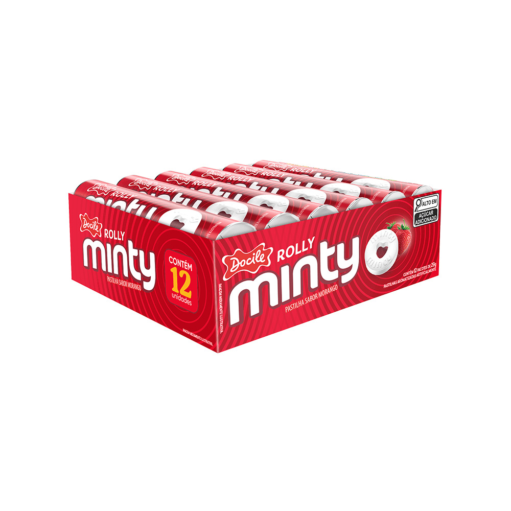 PASTILHA ROLLY MINTY TUBO MORANGO DOCILE 16X29G<br>